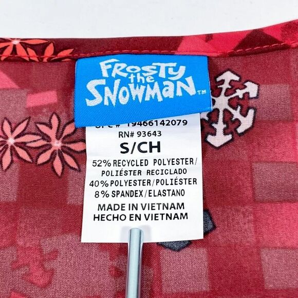 Frosty The Snowman Womens Scrub Top S Red Christmas Pediatrics Nurse Uniform NEW - Picture 7 of 9
